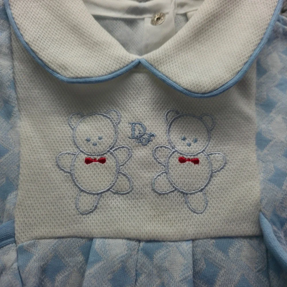 Baby Dior Vintage Blue Teddy Bear Romper One Piece 9M 331-611 NWT